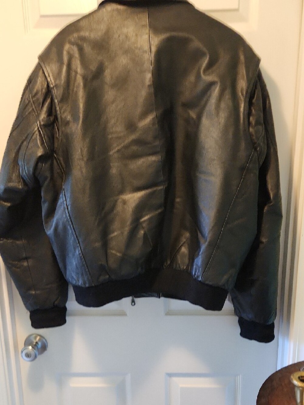 Black Leather Bomber Jacket with Zip Pockets - Picture 15 of 15